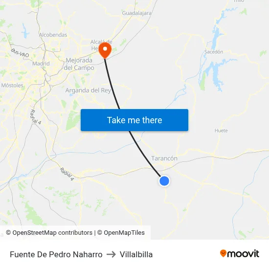 Fuente De Pedro Naharro to Villalbilla map