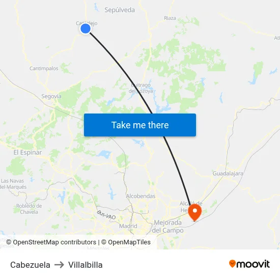 Cabezuela to Villalbilla map