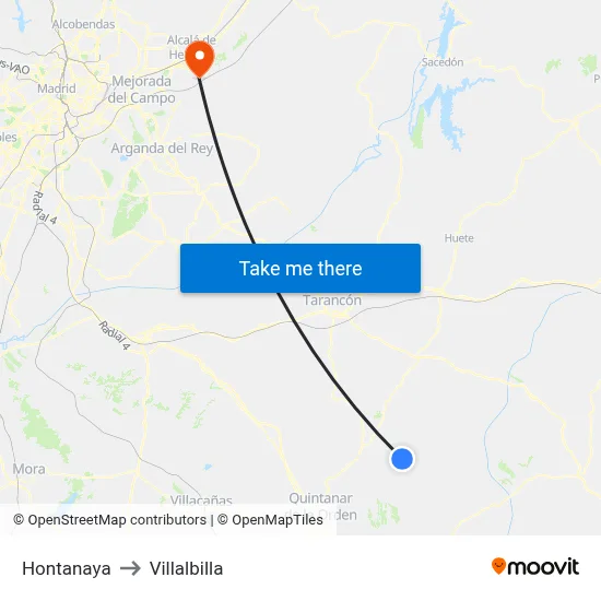 Hontanaya to Villalbilla map