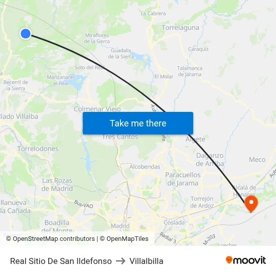 Real Sitio De San Ildefonso to Villalbilla map