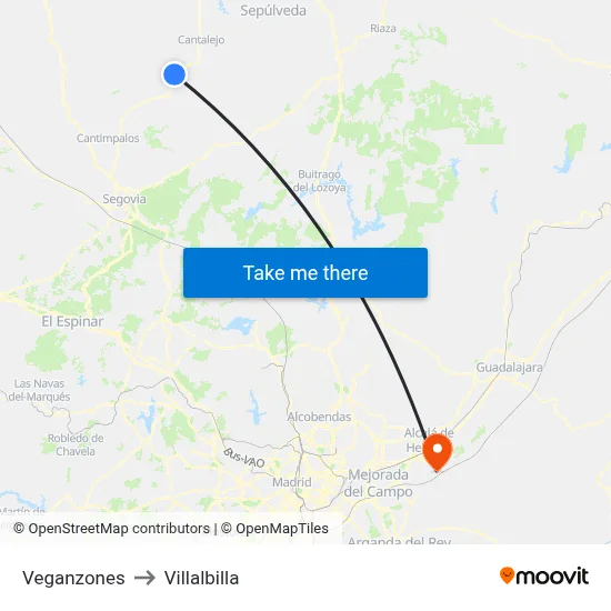 Veganzones to Villalbilla map