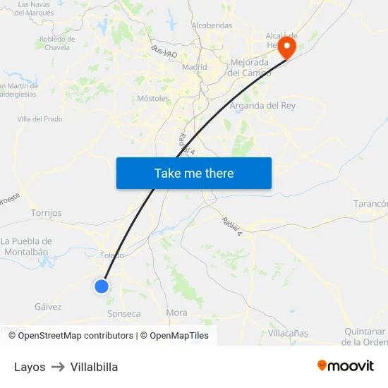 Layos to Villalbilla map