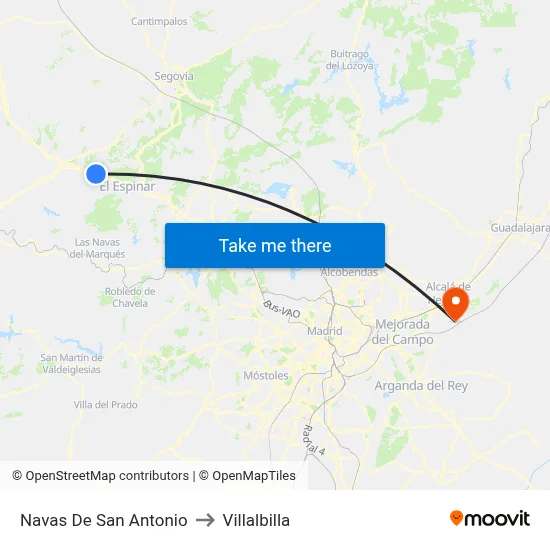 Navas De San Antonio to Villalbilla map