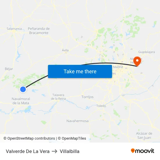 Valverde De La Vera to Villalbilla map