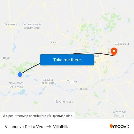 Villanueva De La Vera to Villalbilla map