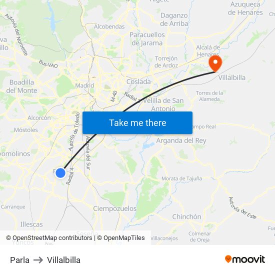 Parla to Villalbilla map