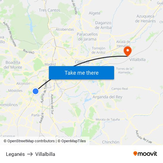 Leganés to Villalbilla map