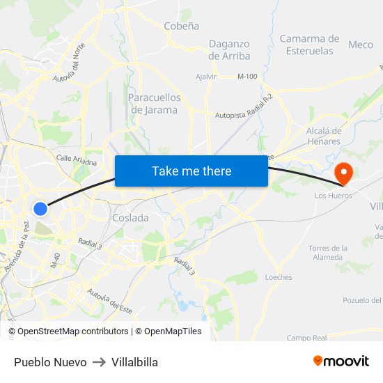Pueblo Nuevo to Villalbilla map