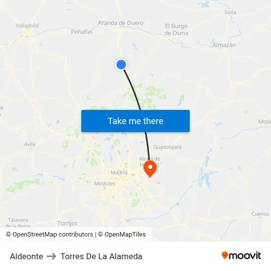 Aldeonte to Torres De La Alameda map