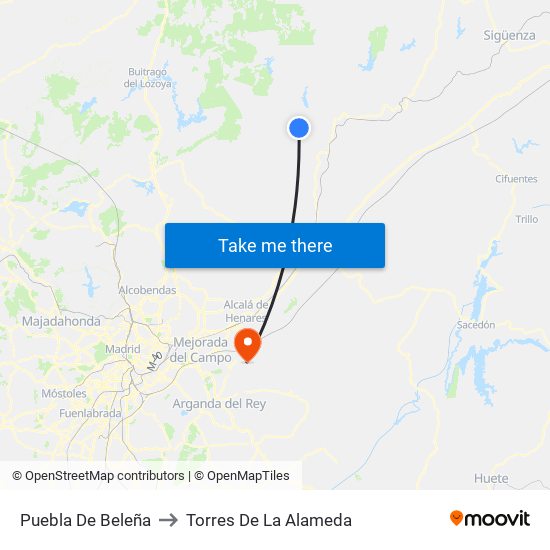 Puebla De Beleña to Torres De La Alameda map