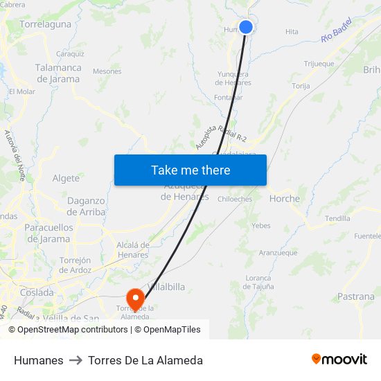 Humanes to Torres De La Alameda map