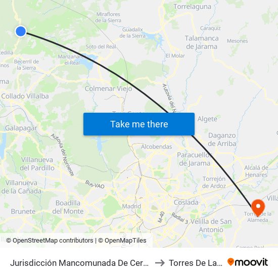 Jurisdicción Mancomunada De Cerdedilla Y Navacerrada to Torres De La Alameda map