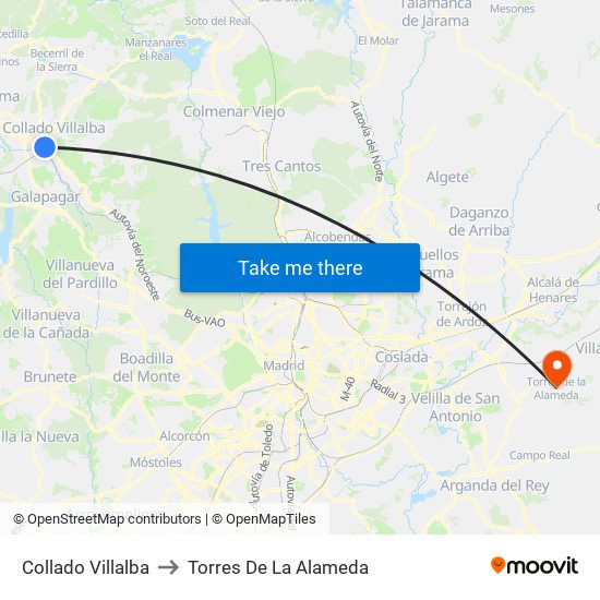 Collado Villalba to Torres De La Alameda map