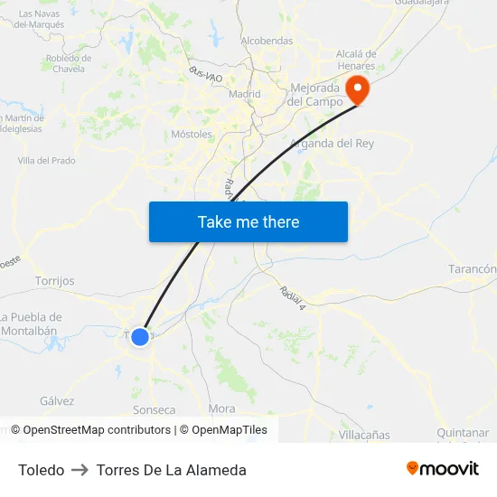 Toledo to Torres De La Alameda map