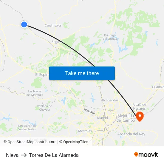 Nieva to Torres De La Alameda map