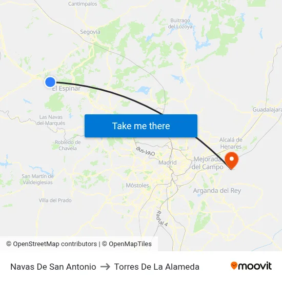 Navas De San Antonio to Torres De La Alameda map