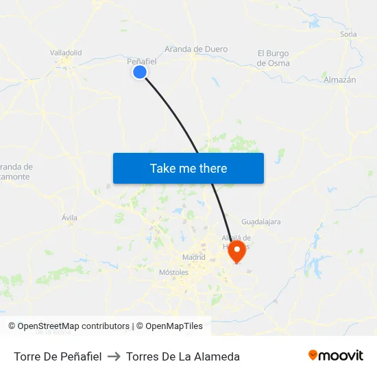 Torre De Peñafiel to Torres De La Alameda map