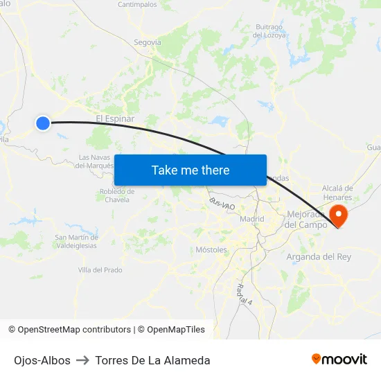 Ojos-Albos to Torres De La Alameda map