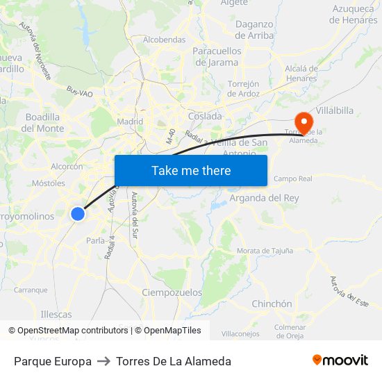 Parque Europa to Torres De La Alameda map