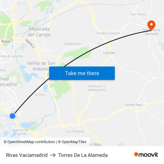 Rivas Vaciamadrid to Torres De La Alameda map