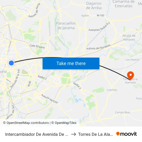 Intercambiador De Avenida De América to Torres De La Alameda map