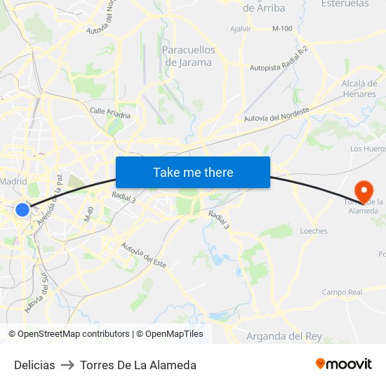 Delicias to Torres De La Alameda map