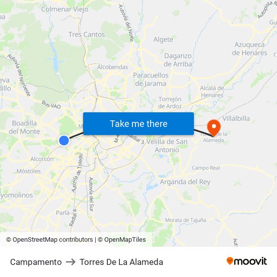 Campamento to Torres De La Alameda map