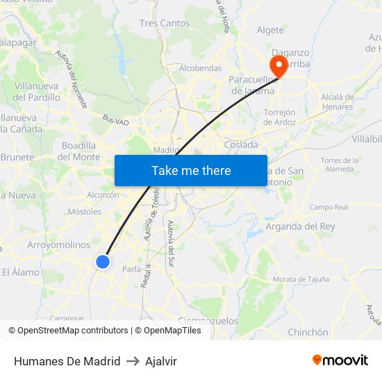 Humanes De Madrid to Ajalvir map