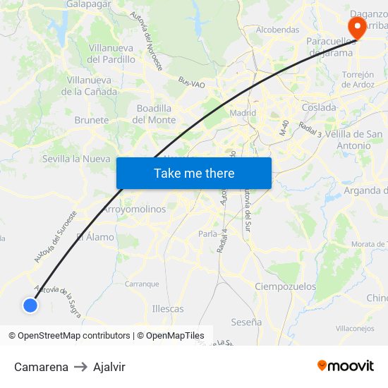 Camarena to Ajalvir map