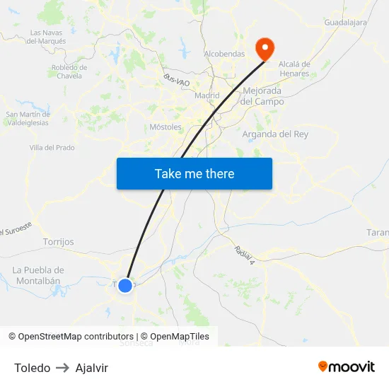 Toledo to Ajalvir map