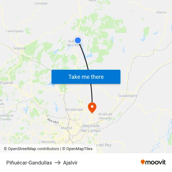 Piñuécar-Gandullas to Ajalvir map