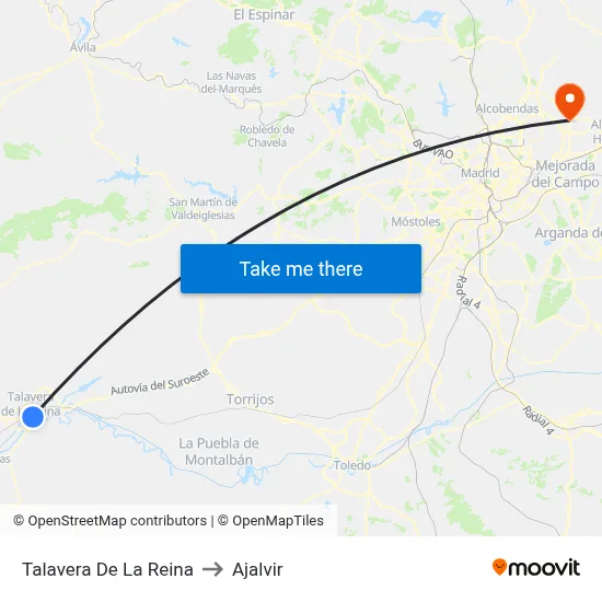 Talavera De La Reina to Ajalvir map
