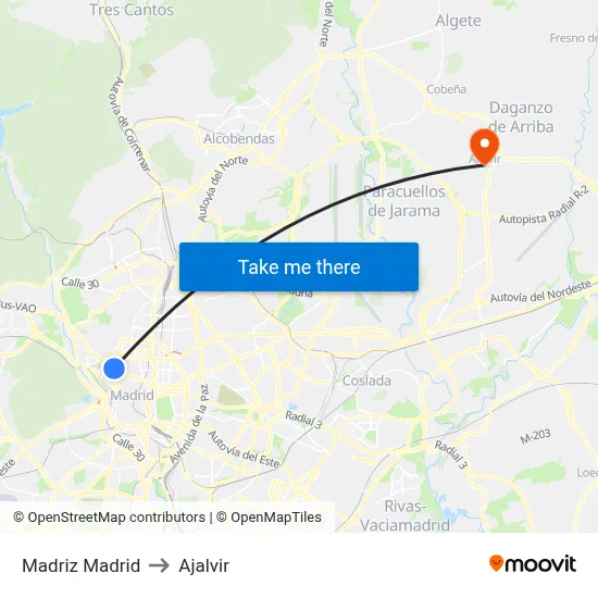 Madriz Madrid to Ajalvir map