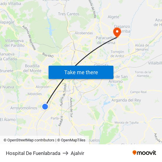 Hospital De Fuenlabrada to Ajalvir map