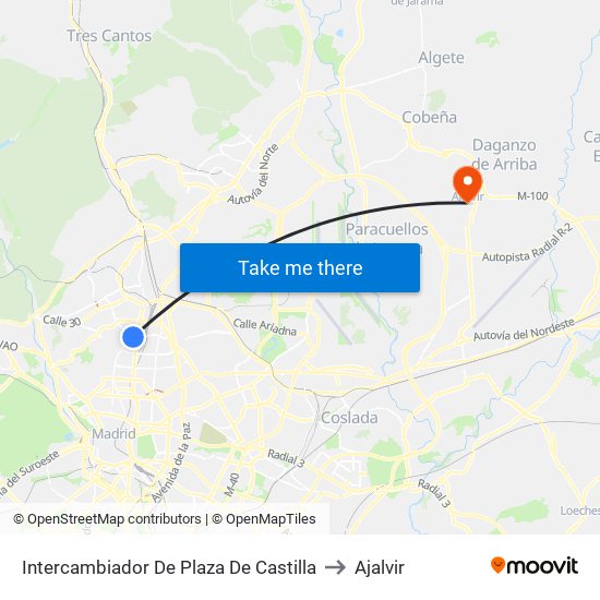 Intercambiador De Plaza De Castilla to Ajalvir map