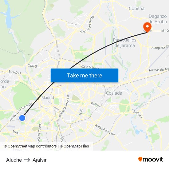 Aluche to Ajalvir map