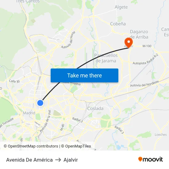 Avenida De América to Ajalvir map