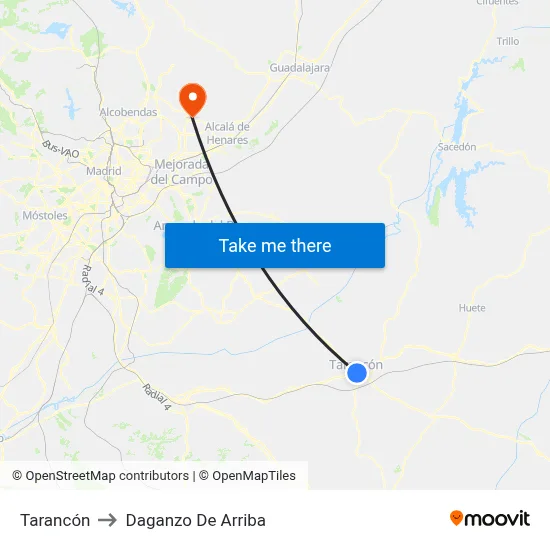 Tarancón to Daganzo De Arriba map