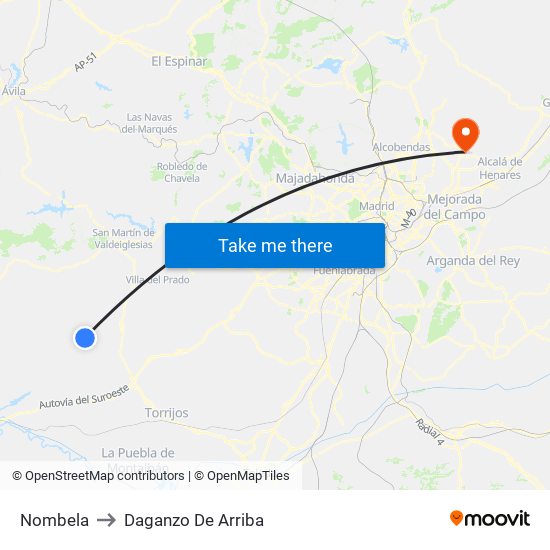 Nombela to Daganzo De Arriba map