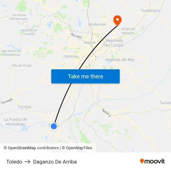 Toledo to Daganzo De Arriba map