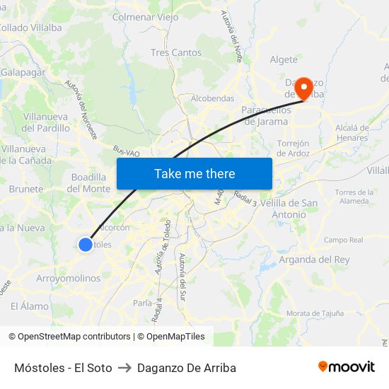 Móstoles - El Soto to Daganzo De Arriba map