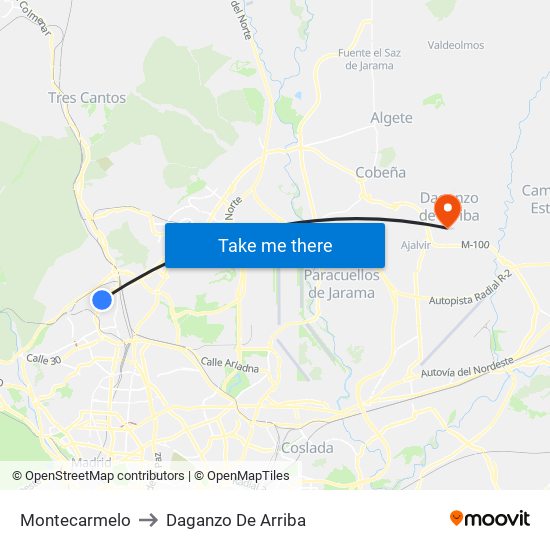 Montecarmelo to Daganzo De Arriba map