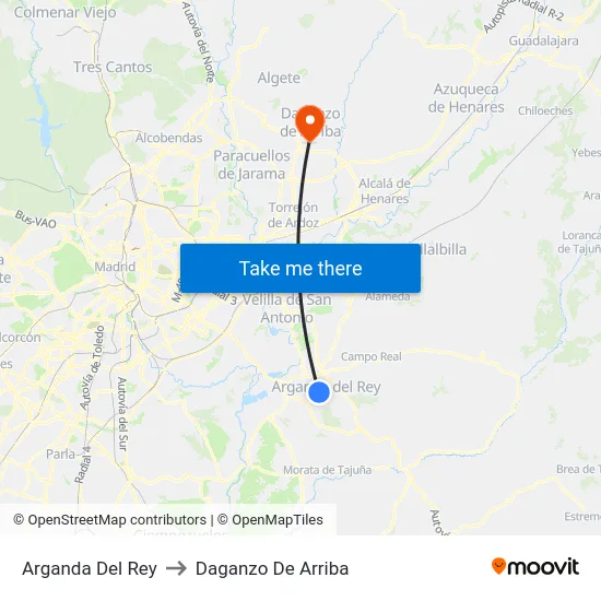 Arganda Del Rey to Daganzo De Arriba map