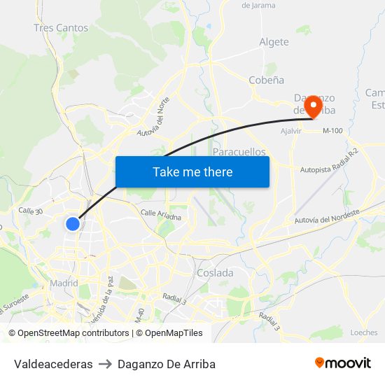 Valdeacederas to Daganzo De Arriba map