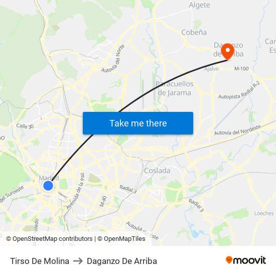 Tirso De Molina to Daganzo De Arriba map