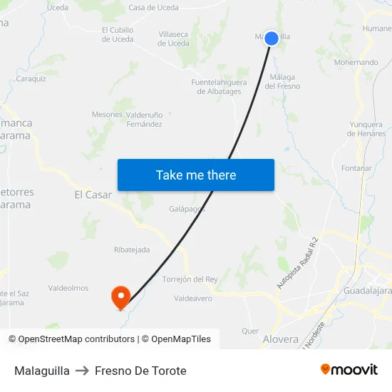 Malaguilla to Fresno De Torote map