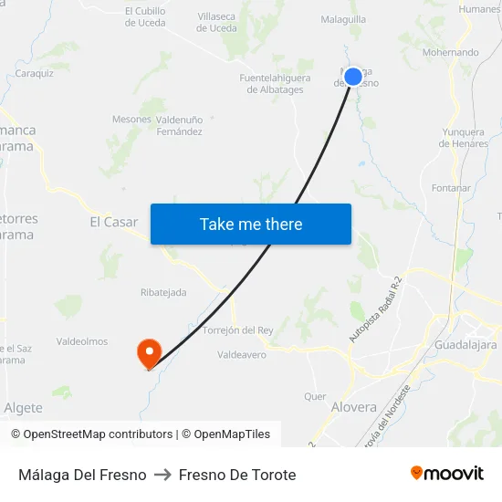 Málaga Del Fresno to Fresno De Torote map