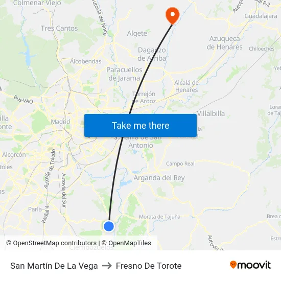 San Martín De La Vega to Fresno De Torote map