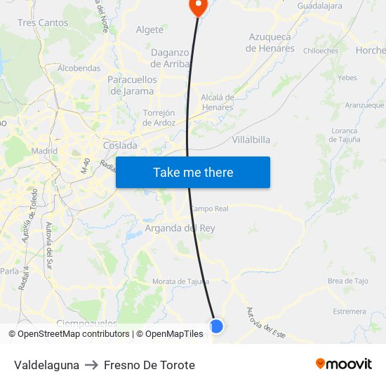 Valdelaguna to Fresno De Torote map
