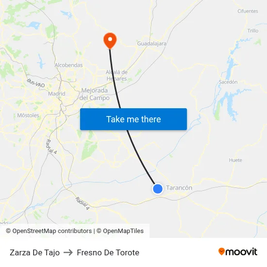 Zarza De Tajo to Fresno De Torote map